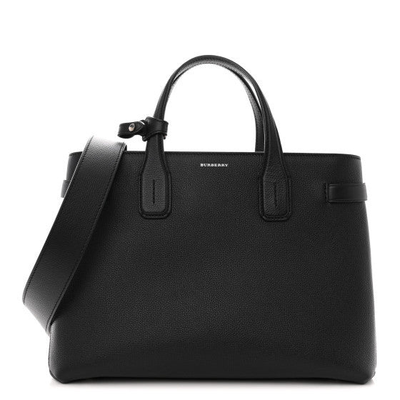 Burberry Grainy Calfskin House Check Medium Banner Tote Black 1 of 10