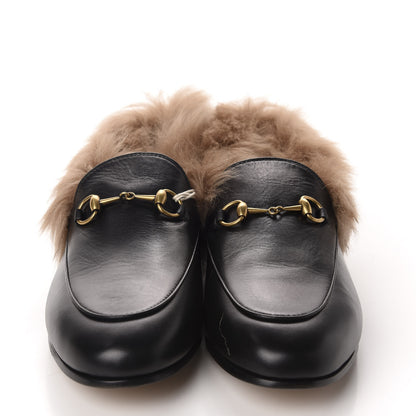 Gucci Malaga Kid Fur Womens Jordaan Loafers 40 Black Natural 2 of 9