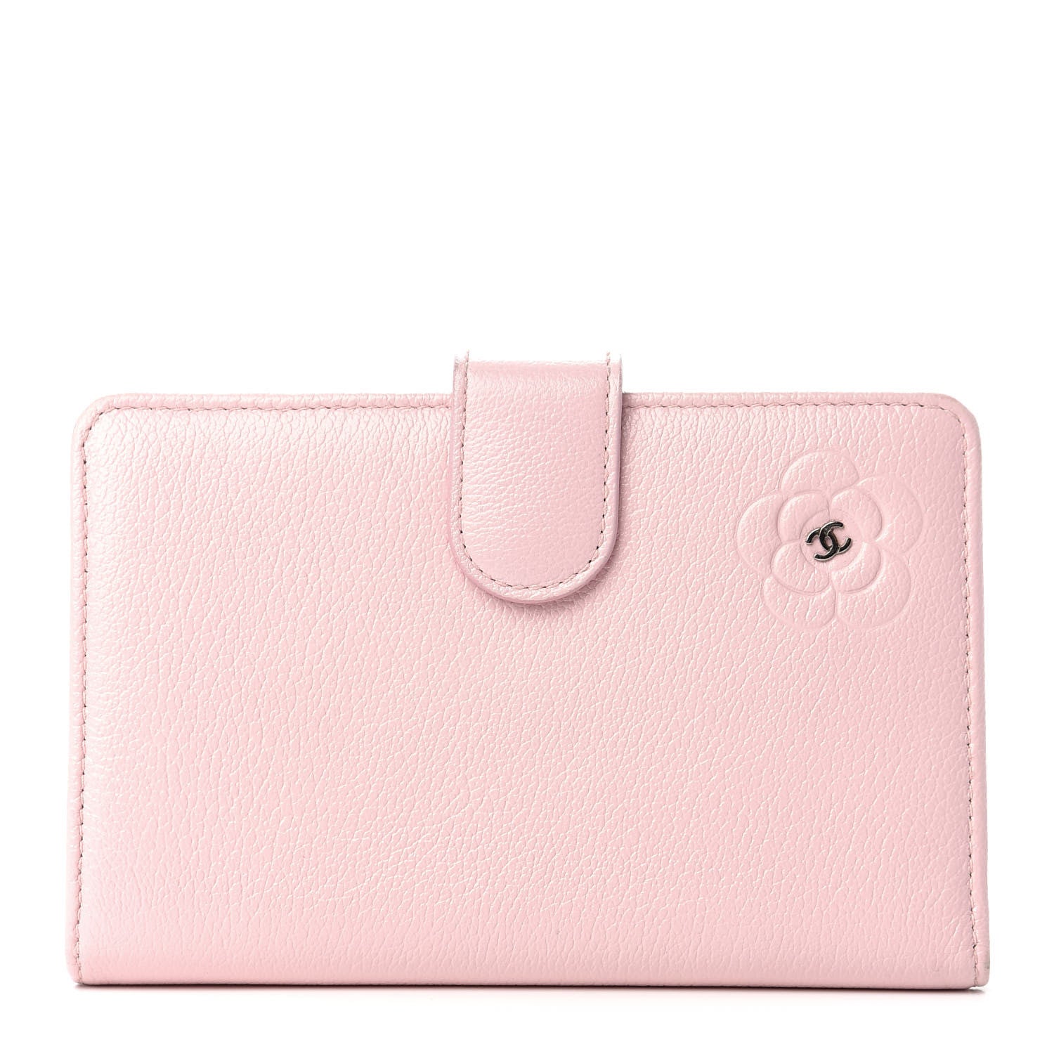 Chanel Goatskin Camellia Embossed French Flap Wallet Pink 1 of 8