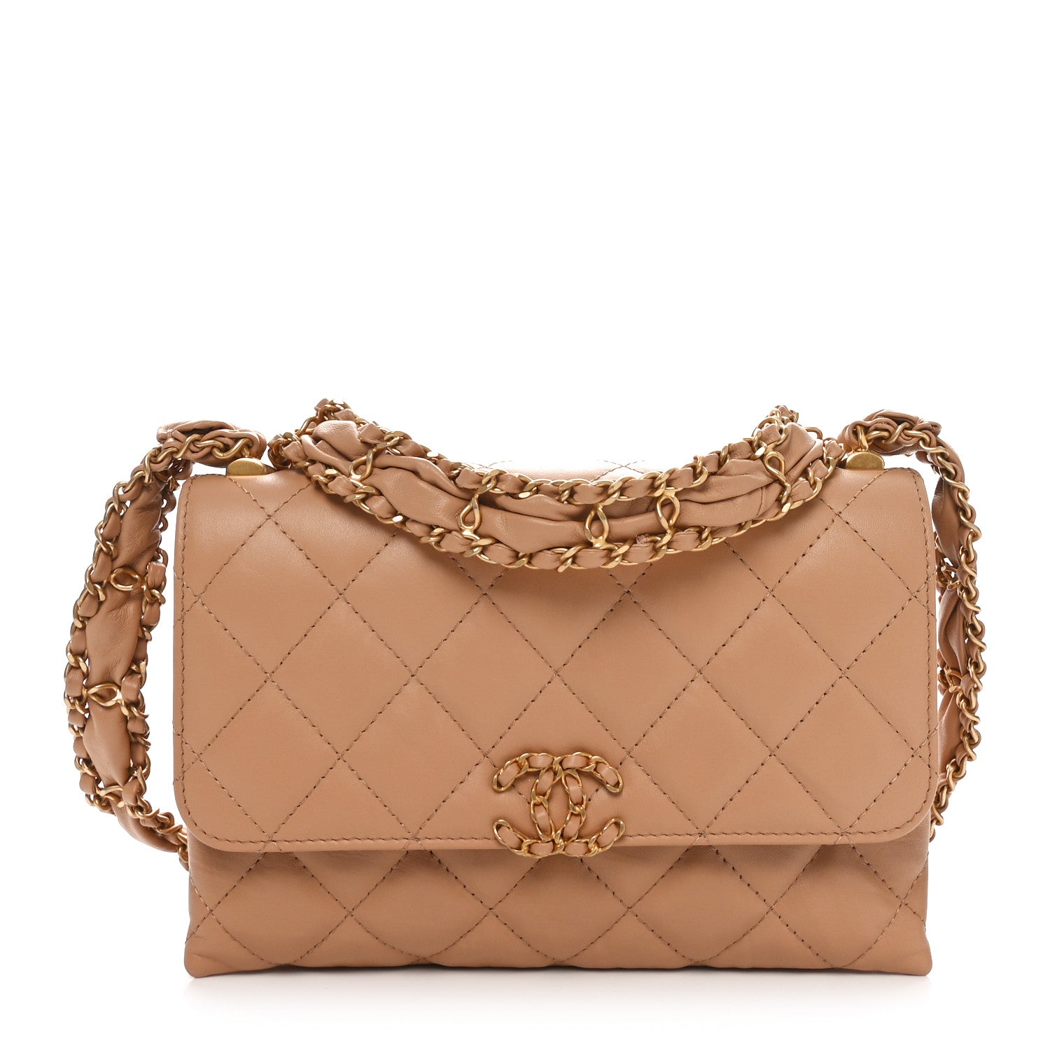 Chanel Crumpled Calfskin Quilted Braided CC Flap Beige 1 of 12