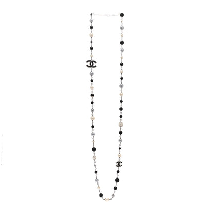Chanel Pearl Bead Enamel CC Baroque Long Necklace Black Silver 4 of 5