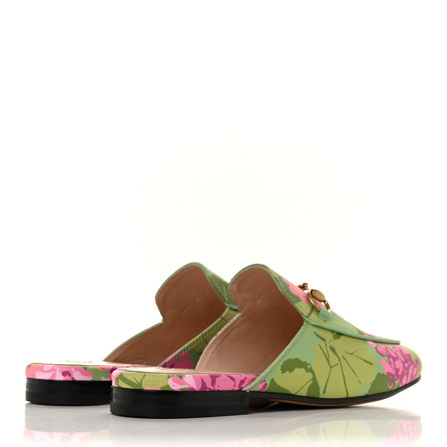 X KEN SCOTT Malaga Kid Floral Women's Princetown Slippers 35.5 Green Lilac Water Plant