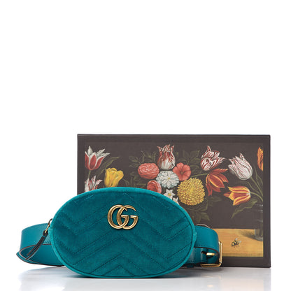 Gucci Velvet Matelasse GG Marmont Belt Bag 75 30 Pavone Cyan 11 of 11