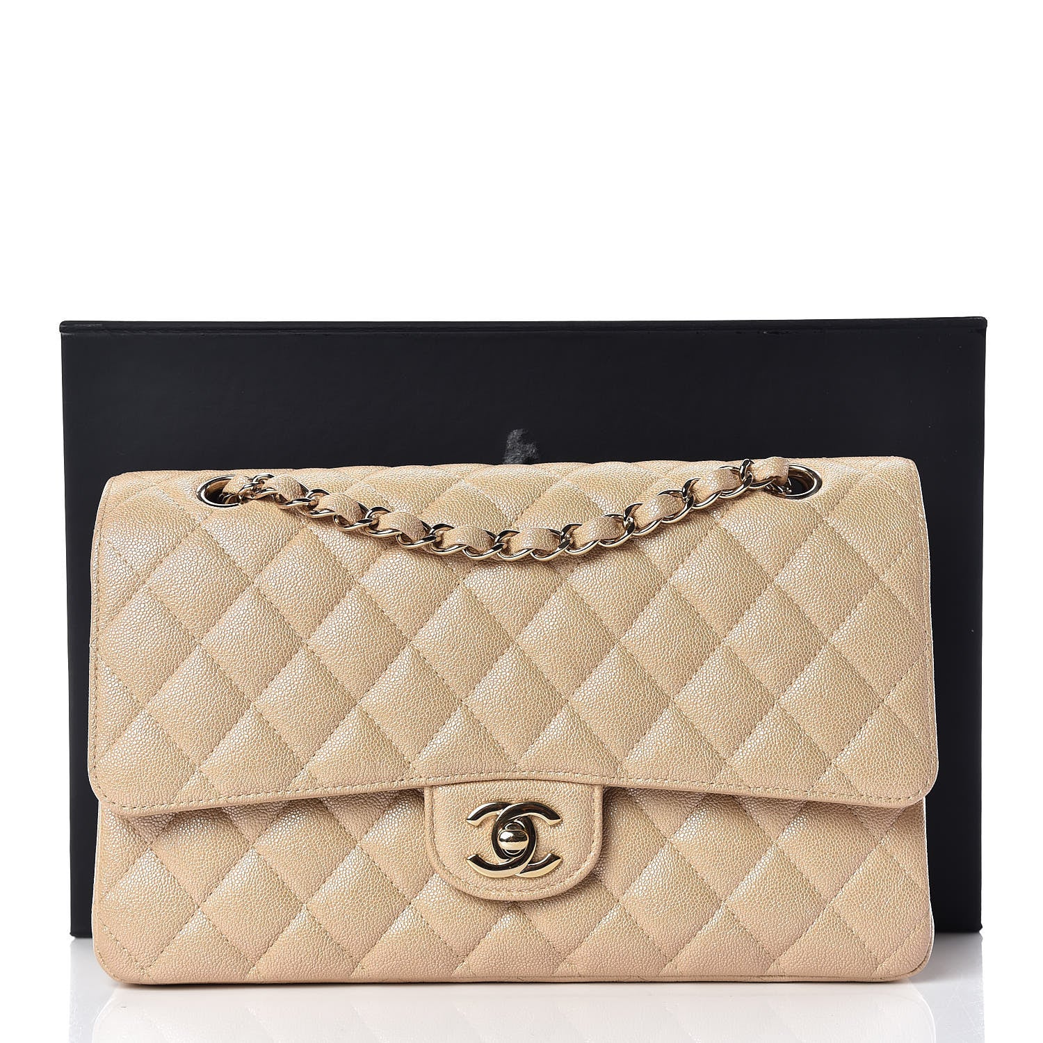 Chanel Iridescent Caviar Quilted Medium Double Flap Beige 12 of 12