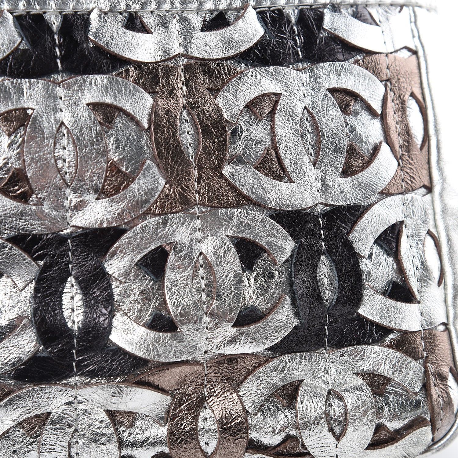 Chanel Metallic Crackled Calfskin Medium CC Mix Flap Silver Gold 16 of 17