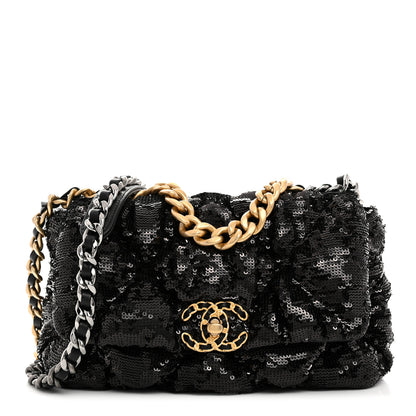 Chanel Sequin Quilted Medium Chanel 19 Flap Black 1 of 10