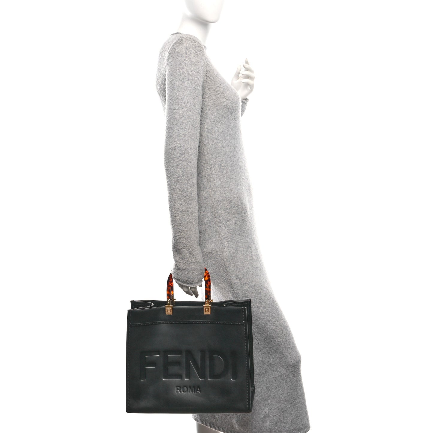 Vitello King Plexiglass Medium Fendi Sunshine Shopper Tote Black