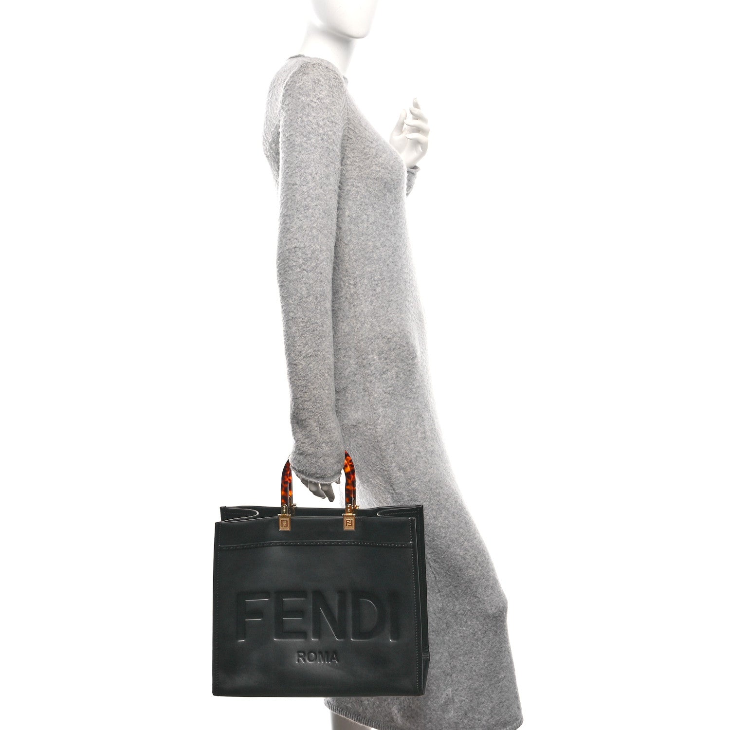 Fendi Vitello King Plexiglass Medium Fendi Sunshine Shopper Tote Black 3 of 9