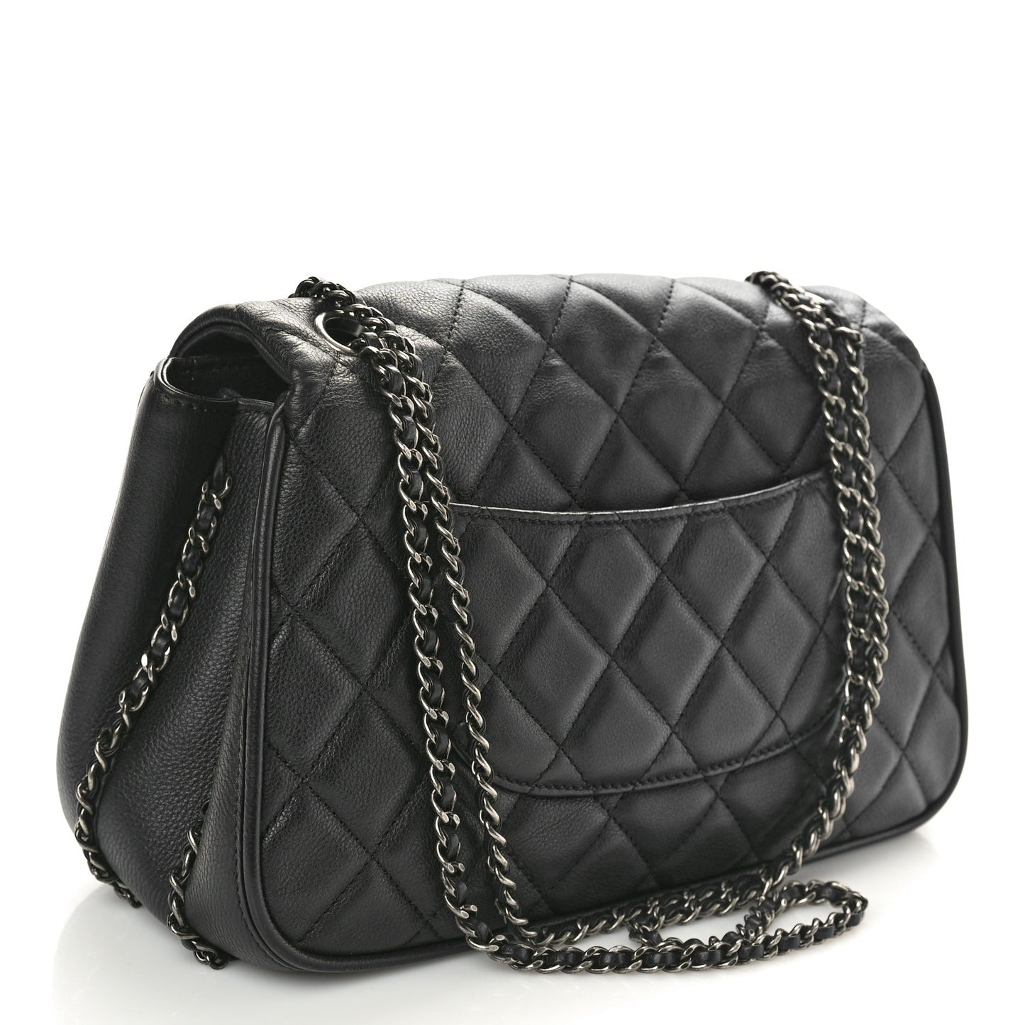 Calfskin Quilted Medium Frame in Chain Flap Black