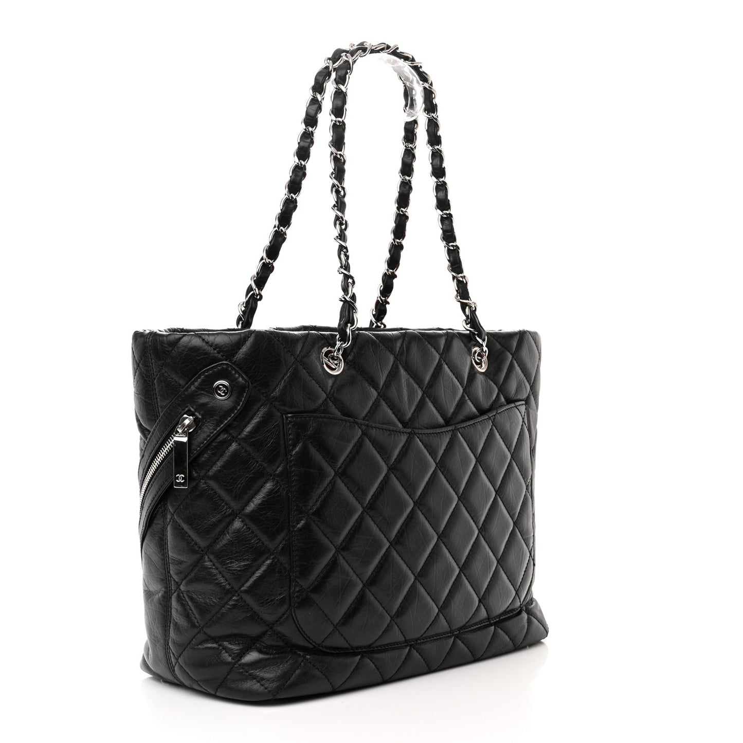 Aged Calfskin Quilted Large Cotton Club Tote Black