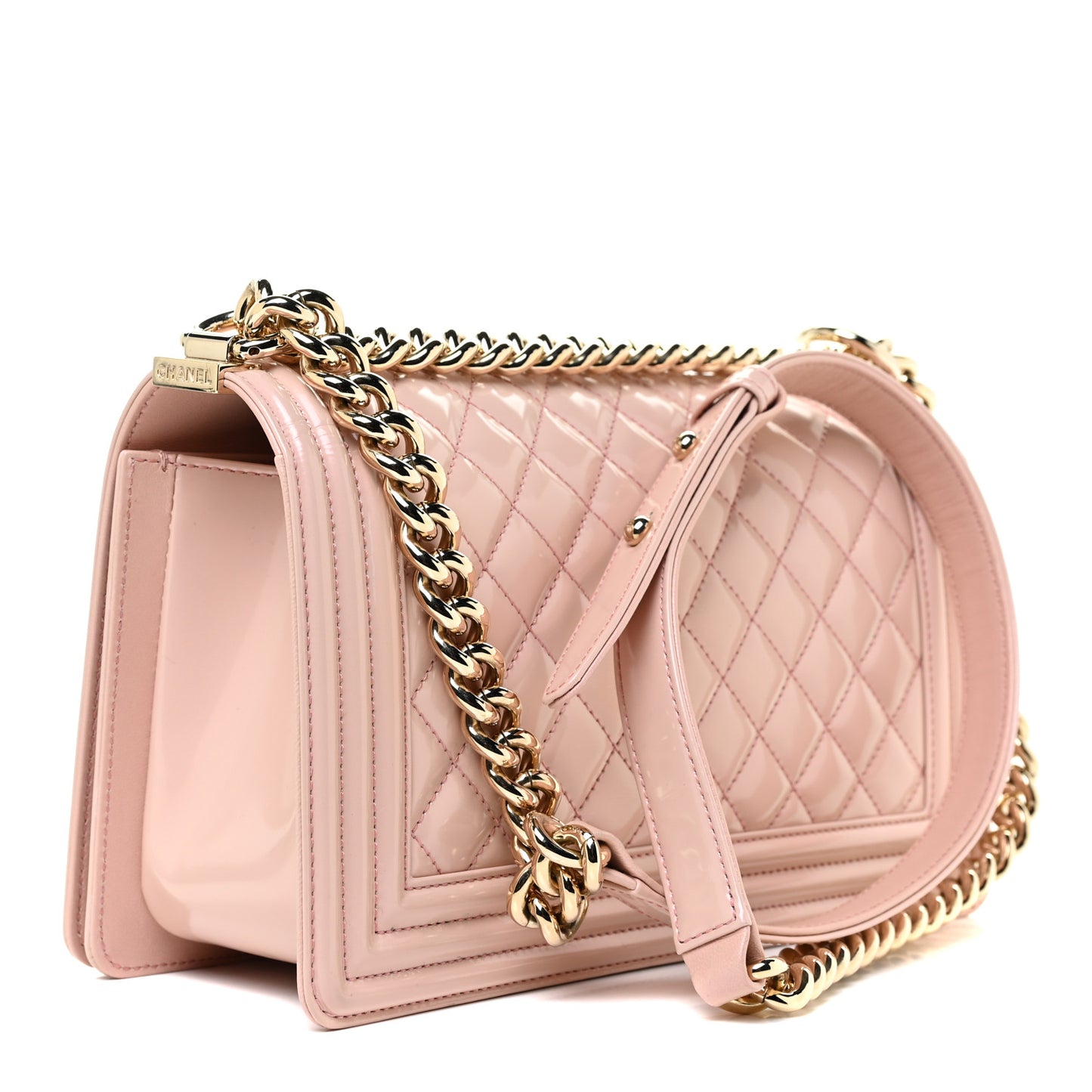 Patent Calfskin Quilted Medium Boy Flap Light Pink