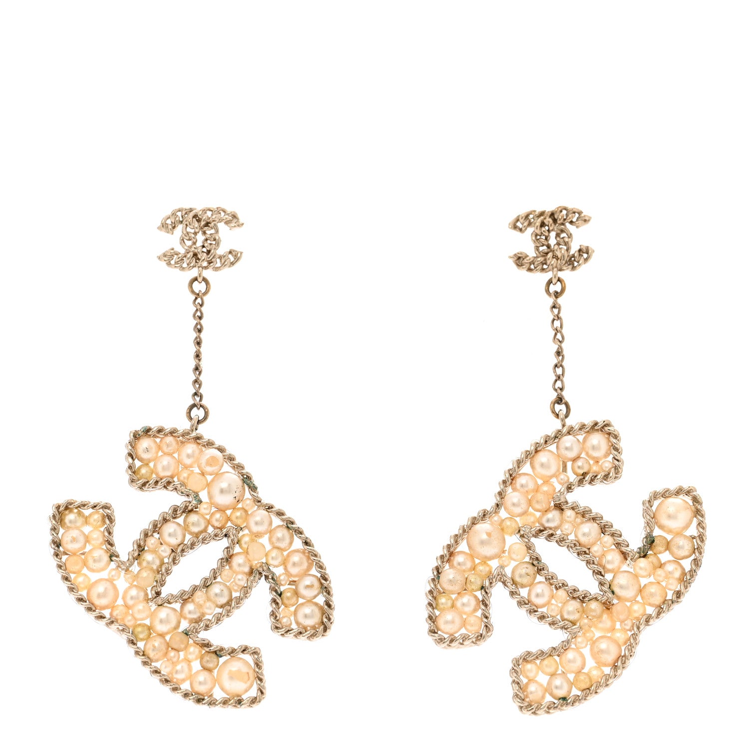 Chanel Pearl Chain Large CC Earrings Gold 1 of 5