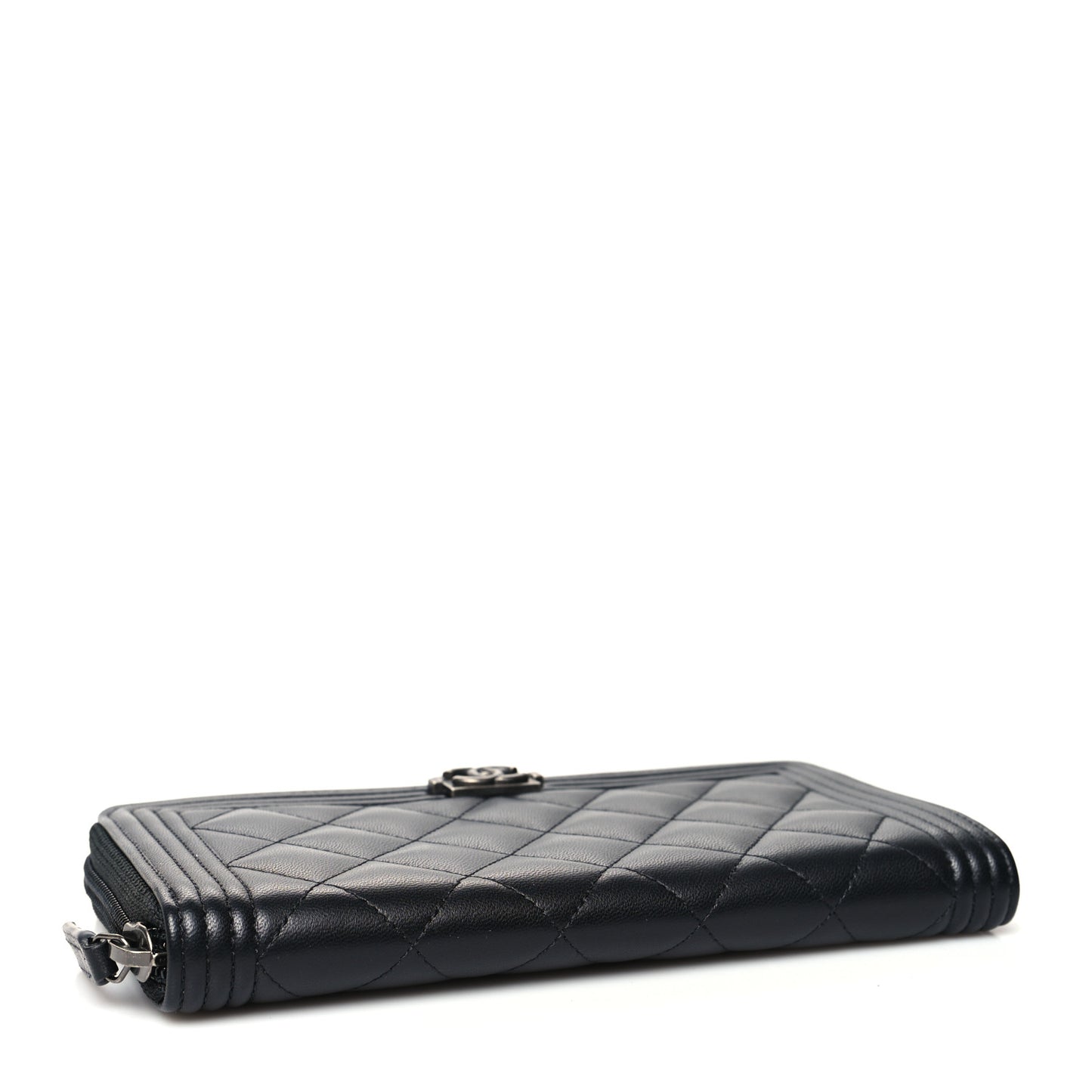 Lambskin Quilted Boy Zip Around Wallet Black