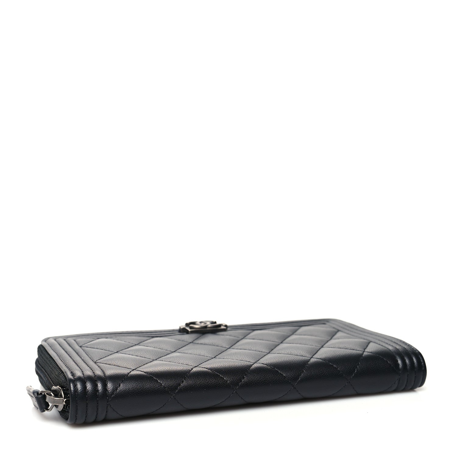 Chanel Lambskin Quilted Boy Zip Around Wallet Black 4 of 11