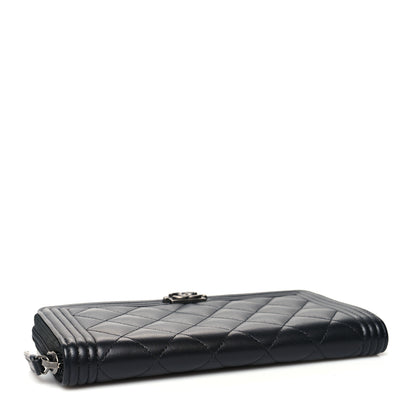 Chanel Lambskin Quilted Boy Zip Around Wallet Black 4 of 11