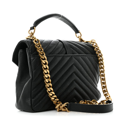 Saint Laurent Sheepskin Matelasse Chevron Monogram Medium College Bag Black 3 of 13