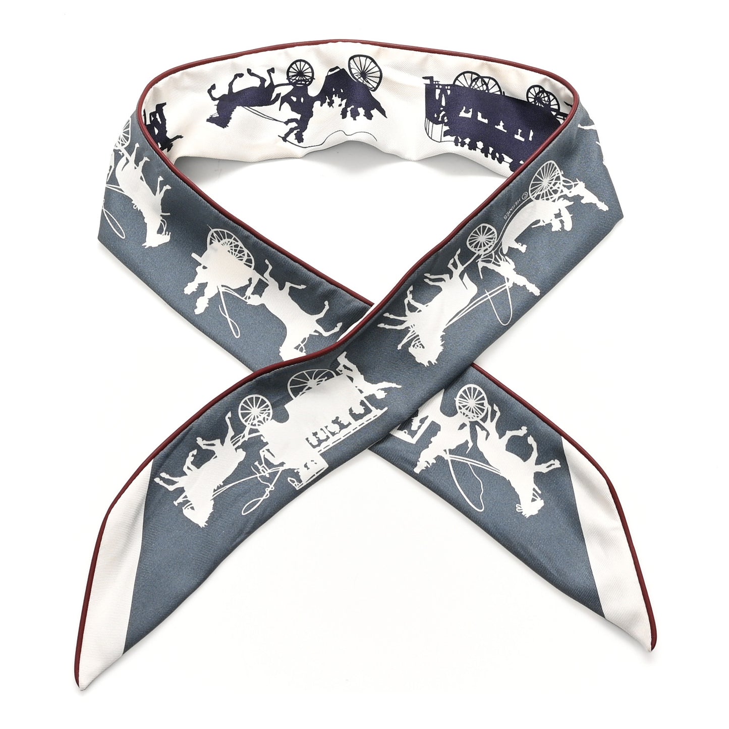 Silk Calfskin Paris Que Roule Forever Twilly Craie Caban Ardoise