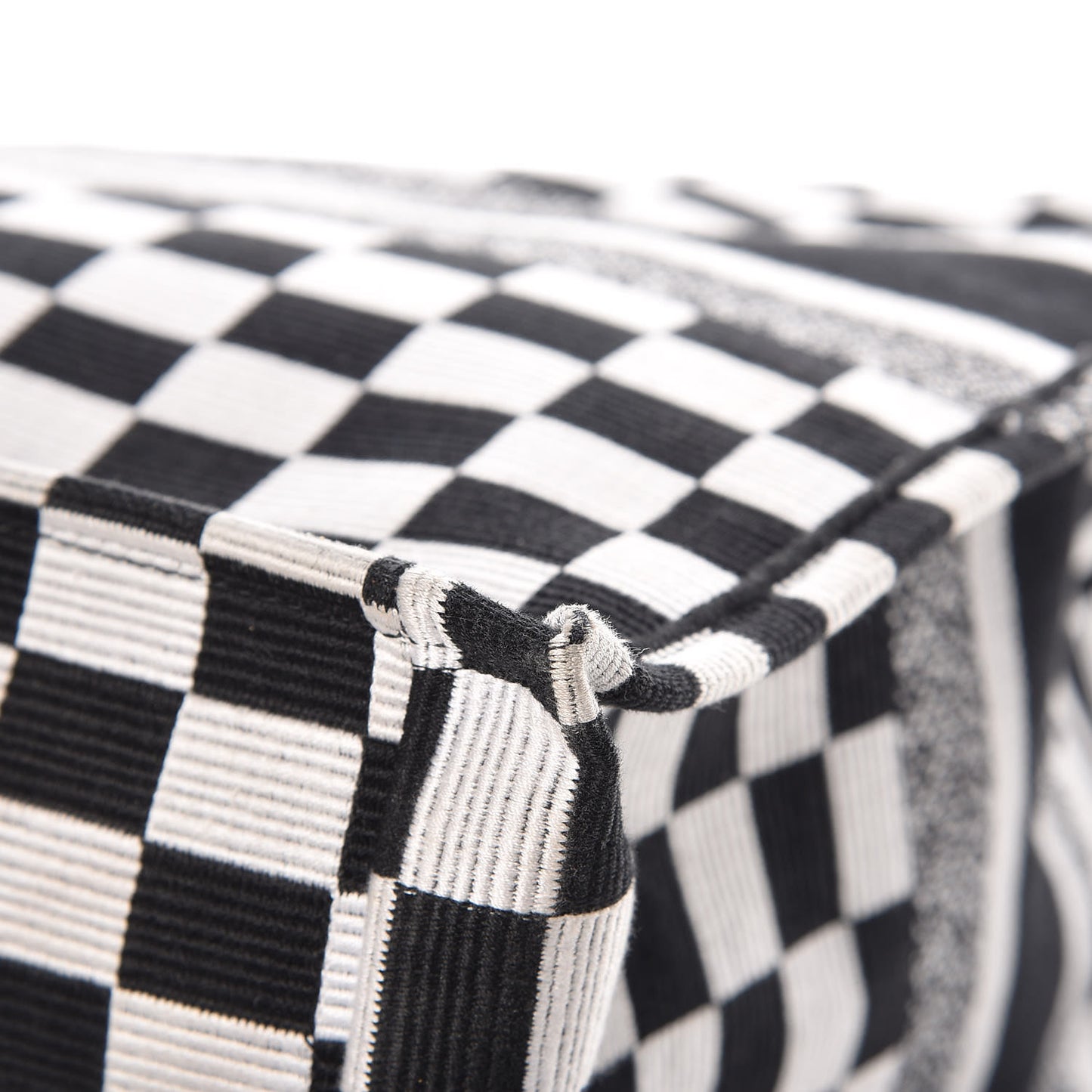 Canvas Embroidered Checkered Book Tote Black White