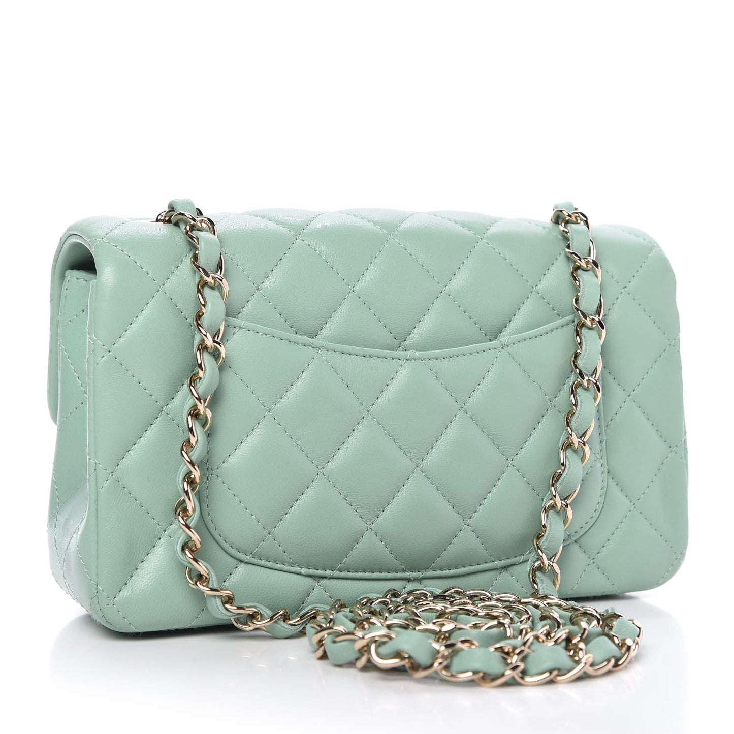 Lambskin Quilted Mini Rectangular Flap Light Green