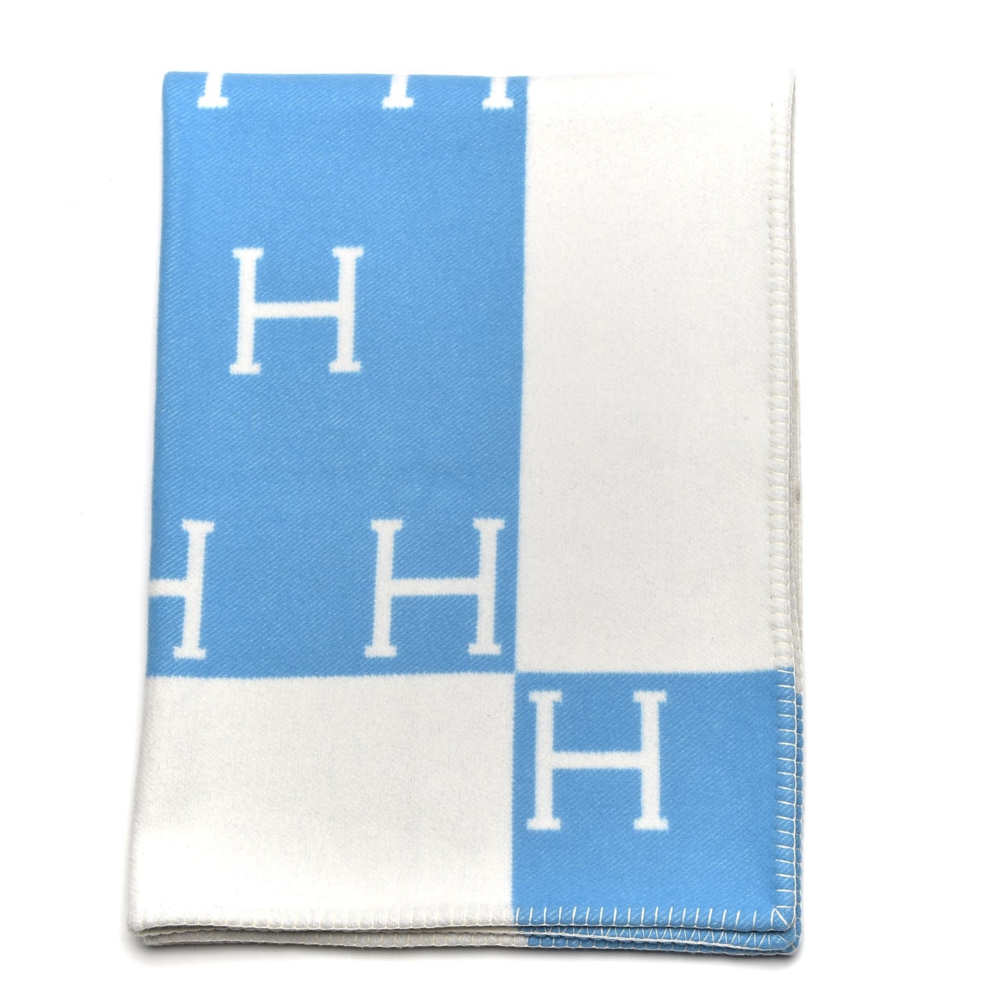 Wool Cashmere Avalon Baby Blanket Bleu Genievre White