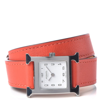 Hermes Stainless Steel Swift 21mm Heure H Hour Double Tour Quartz Watch Orange 3 of 8