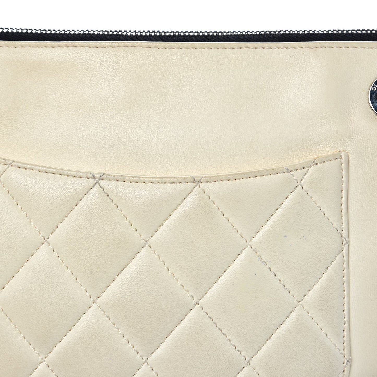 Lambskin Quilted Large Blizzard Zip Top Flap Light Beige Black