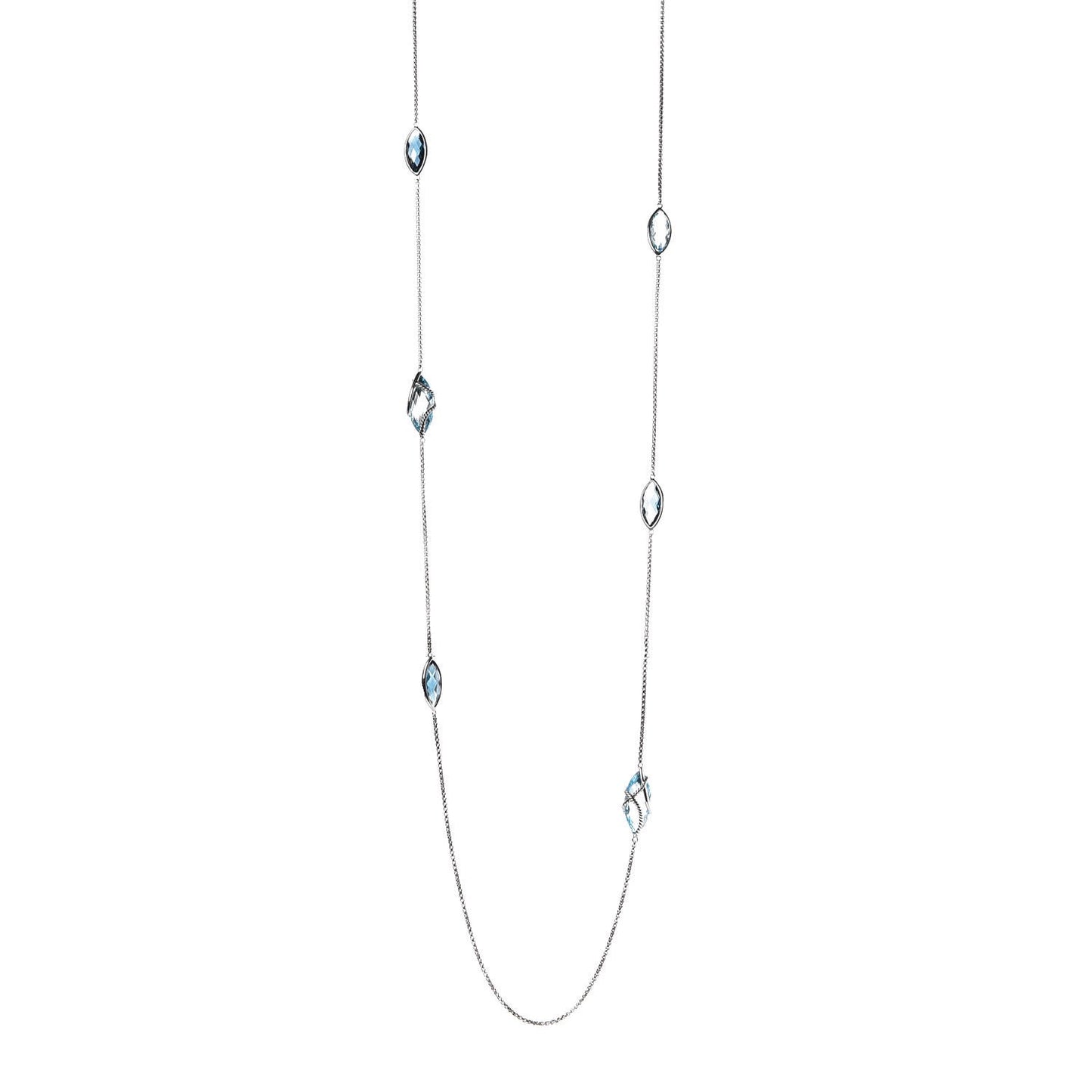 Sterling Silver Blue Topaz Hampton Blue Topaz Cable Wrap Station Necklace