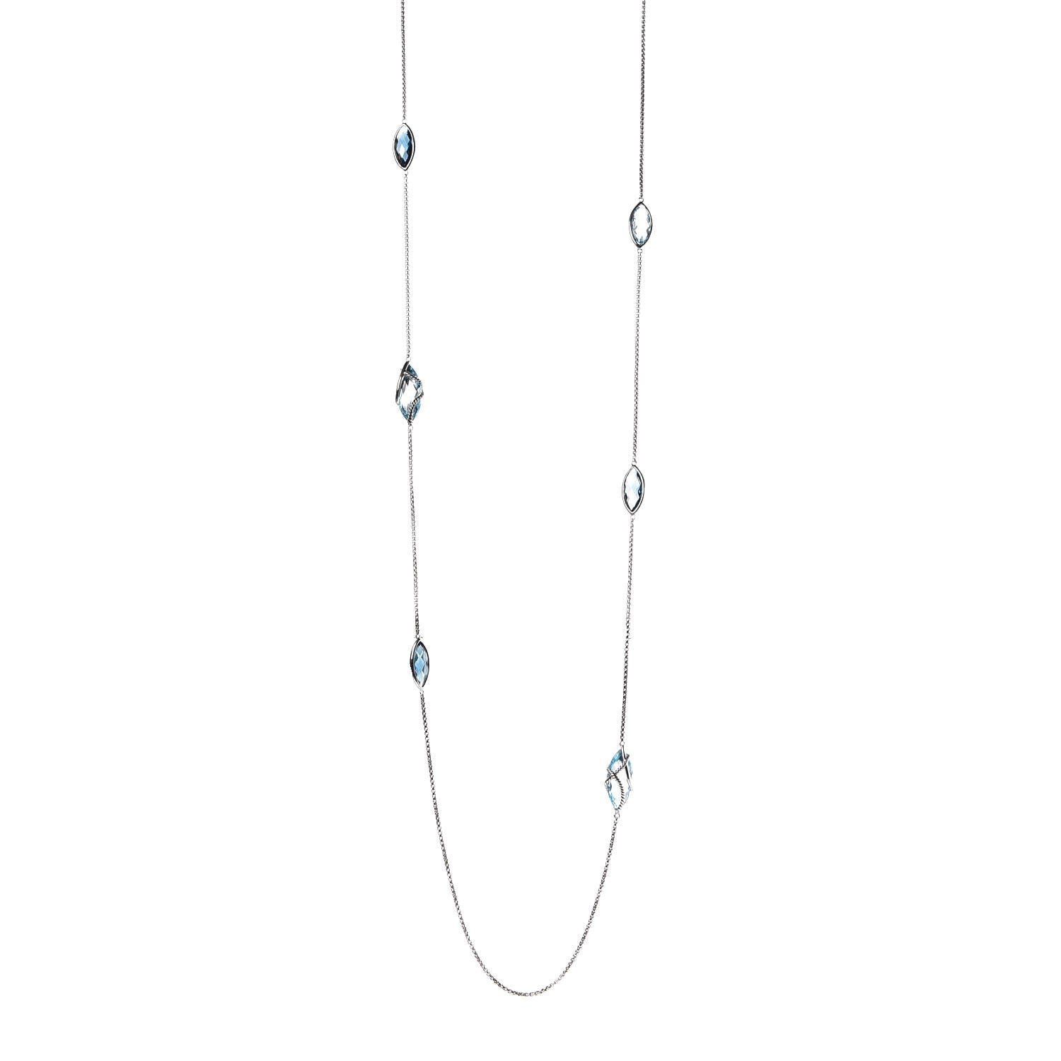 David Yurman Sterling Silver Blue Topaz Hampton Blue Topaz Cable Wrap Station Necklace 1 of 6