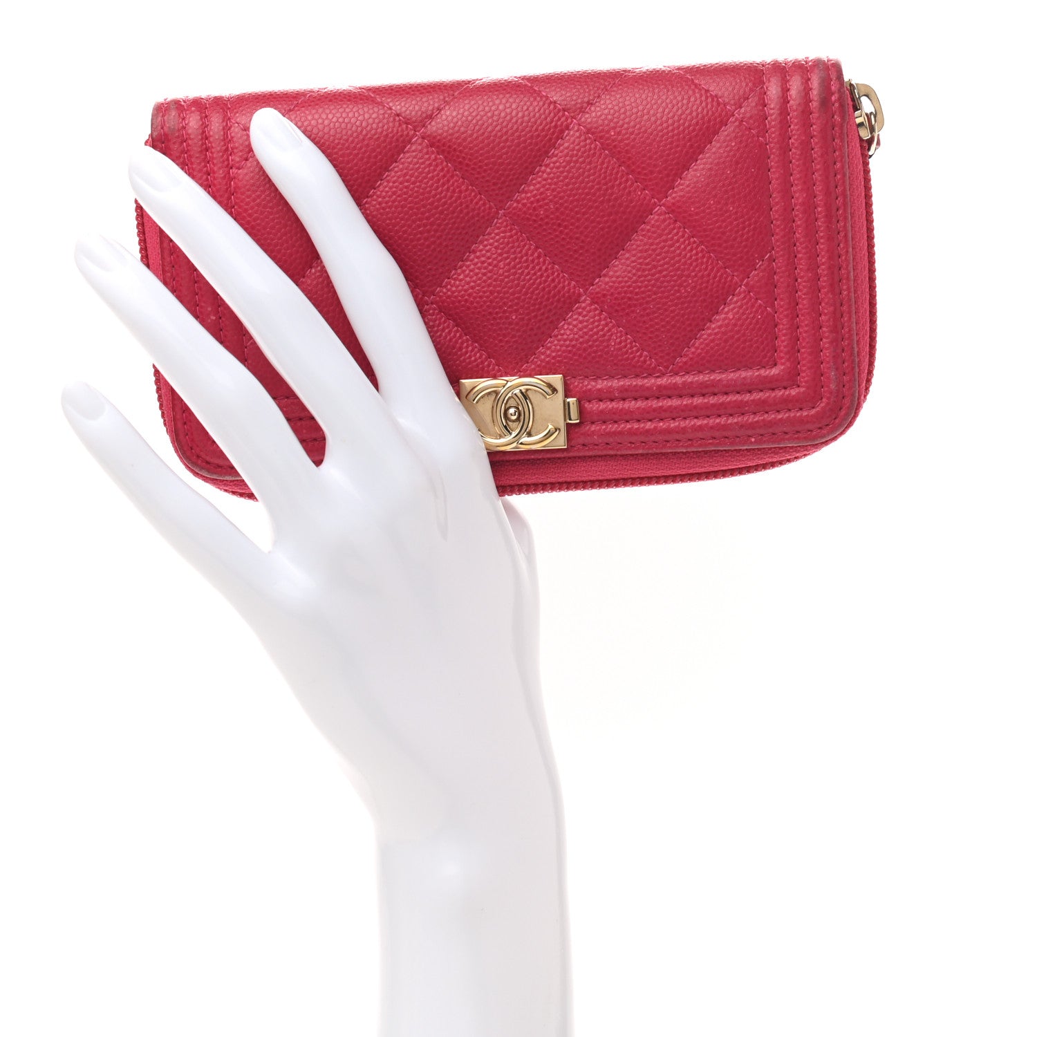 Chanel Caviar Quilted Boy Small Zip Around Wallet Pink 2 of 13