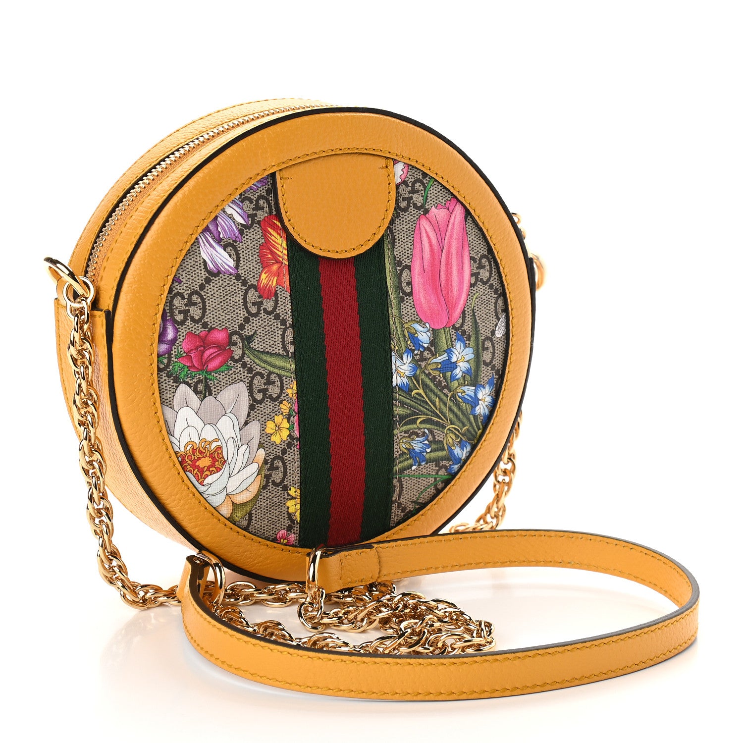 Gucci GG Supreme Monogram Flora Web Mini Ophidia Round Shoulder Bag Beige Multicolor Crop 3 of 9