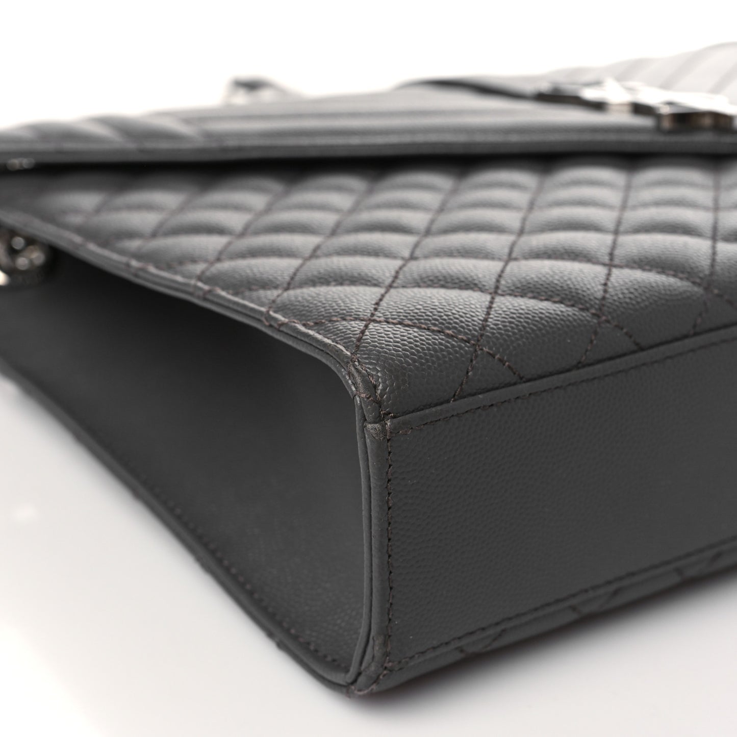 Grain De Poudre Textured Mixed Matelasse Large Triquilt Monogram Satchel Earth