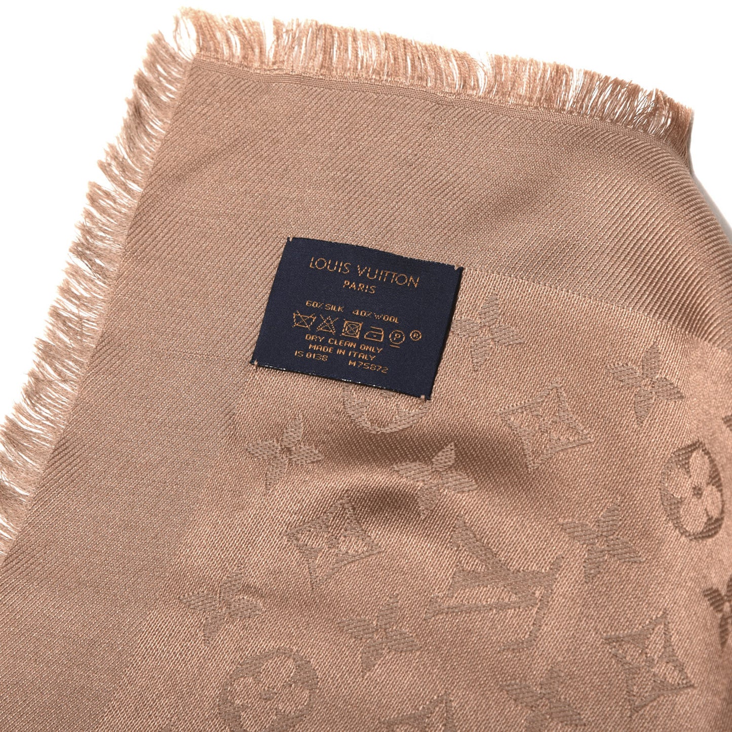Silk Wool Monogram Shawl Cappuccino