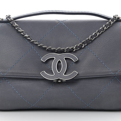 Chanel Washed Calfskin Diamond Stitch Hamptons Clutch With Chain Blue 8 of 13