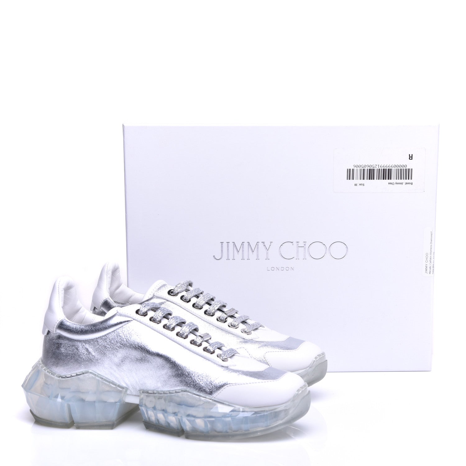 Jimmy Choo Metallic Calfskin Womens Diamond F Low Top Sneaker 38 White Silver 10 of 10