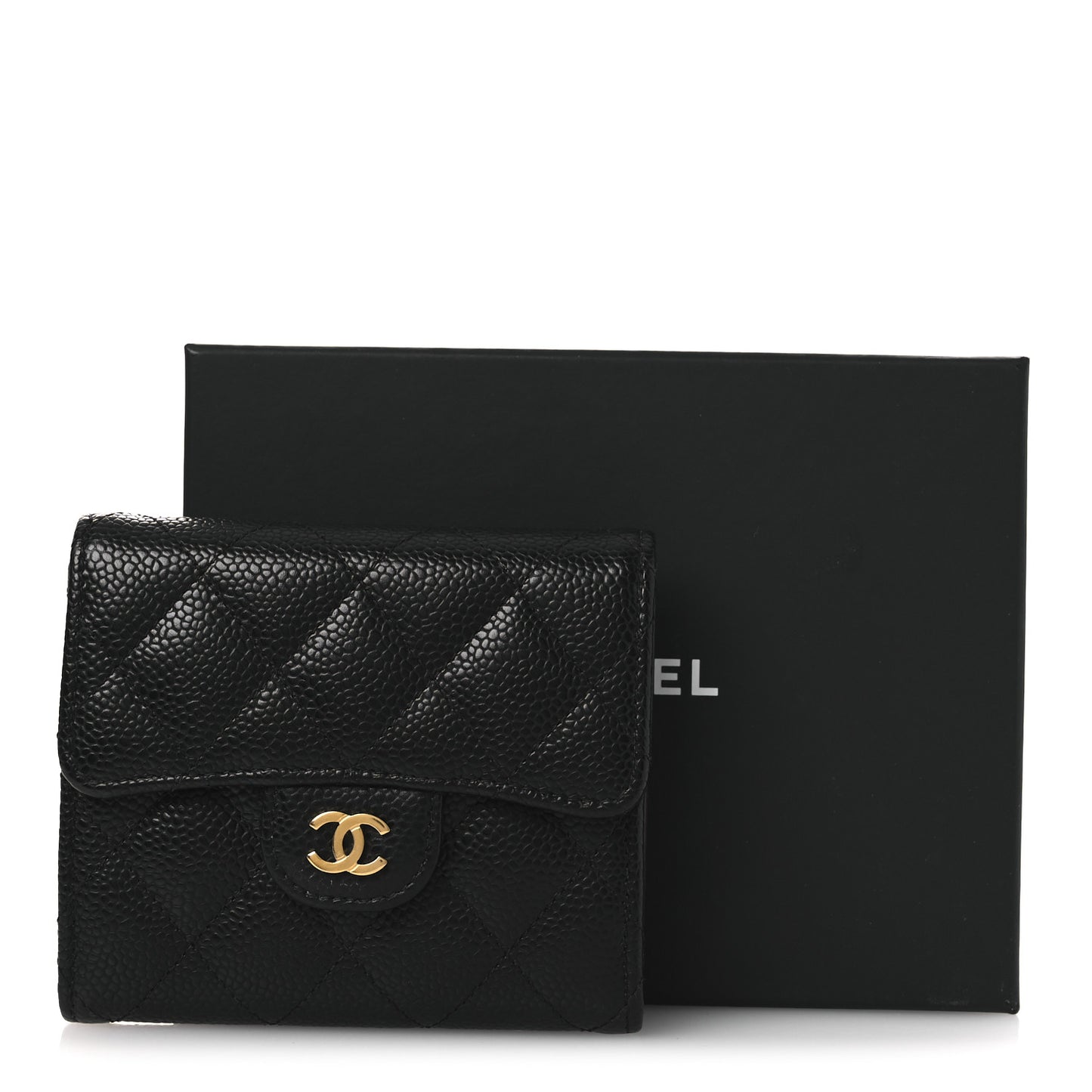 Caviar Quilted Compact Flap Wallet Black