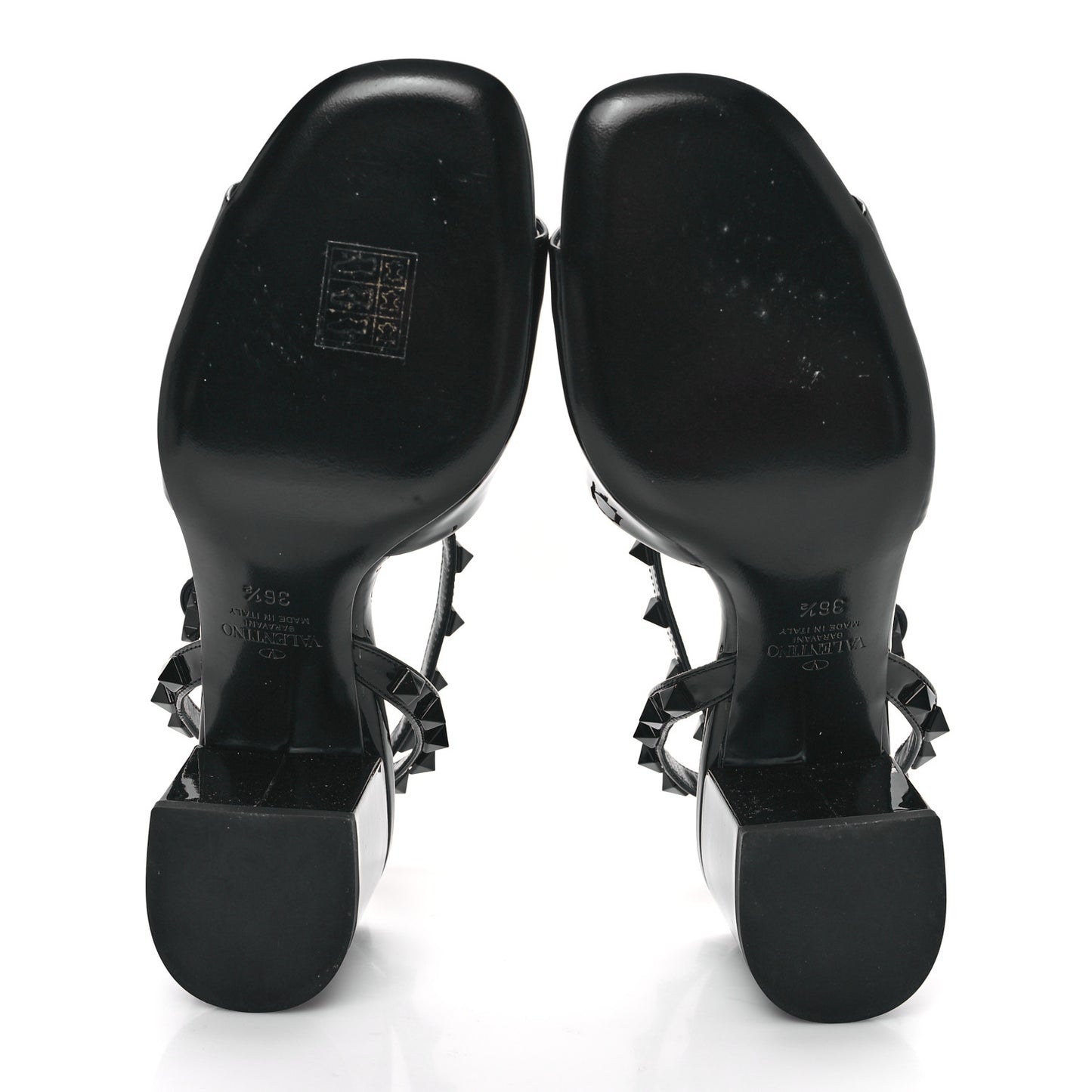 Patent Rockstud Block Ankle Strap 60mm Sandals 36.5 Black
