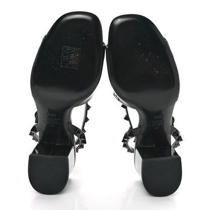 Valentino Garavani Patent Rockstud Block Ankle Strap 60mm Sandals 36.5 Black 6 of 10