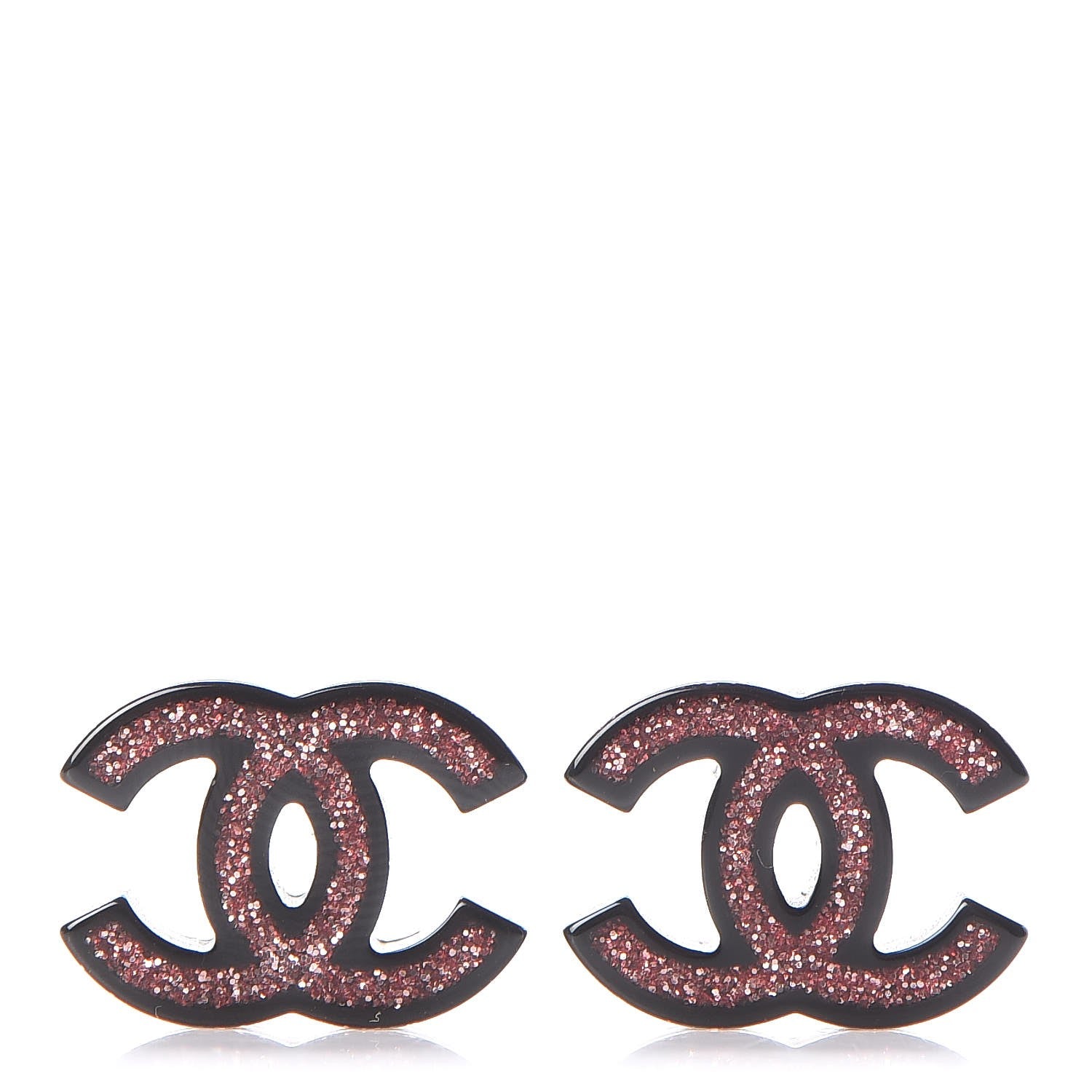 Chanel Glitter Resin CC Earrings Pink Black 1 of 4