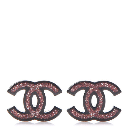 Chanel Glitter Resin CC Earrings Pink Black 1 of 4