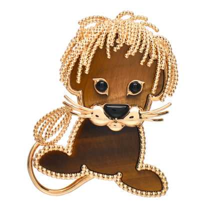 Van Cleef & Arpels 18K Yellow Gold Tiger Eye Black Onyx Lucky Animals Lion Brooch 1 of 5