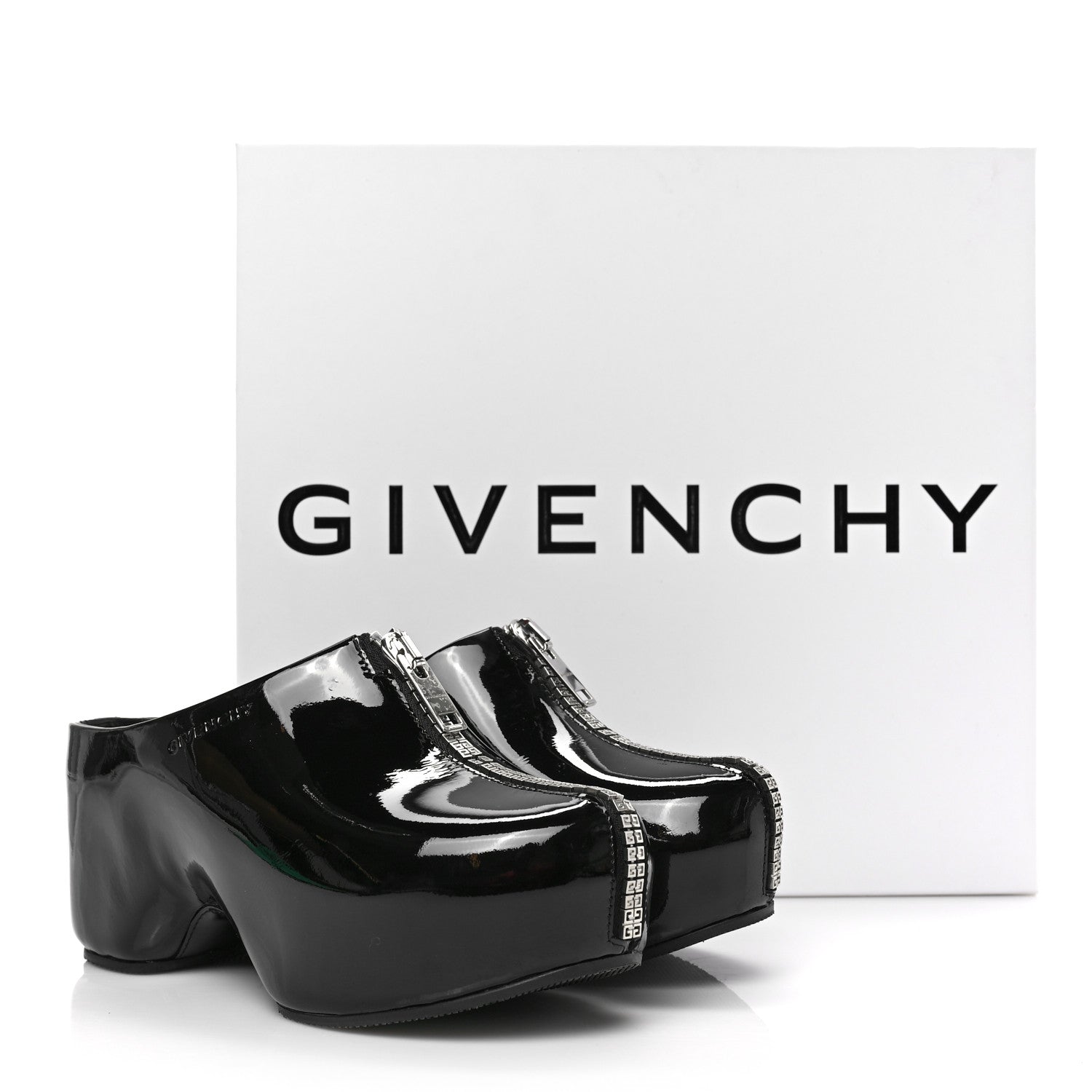 Givenchy Patent Calfskin 4G Zip Clogs 36 Black 8 of 8