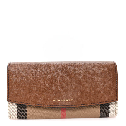 Burberry Horseshoe Calfskin House Check Porter Continental Wallet Tan 1 of 6