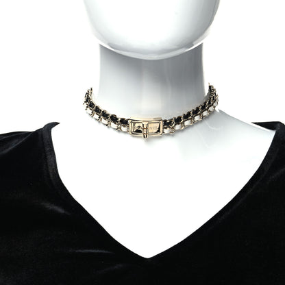 Chanel Metal Lambskin Reissue Lock Choker Necklace Black White Gold 2 of 5