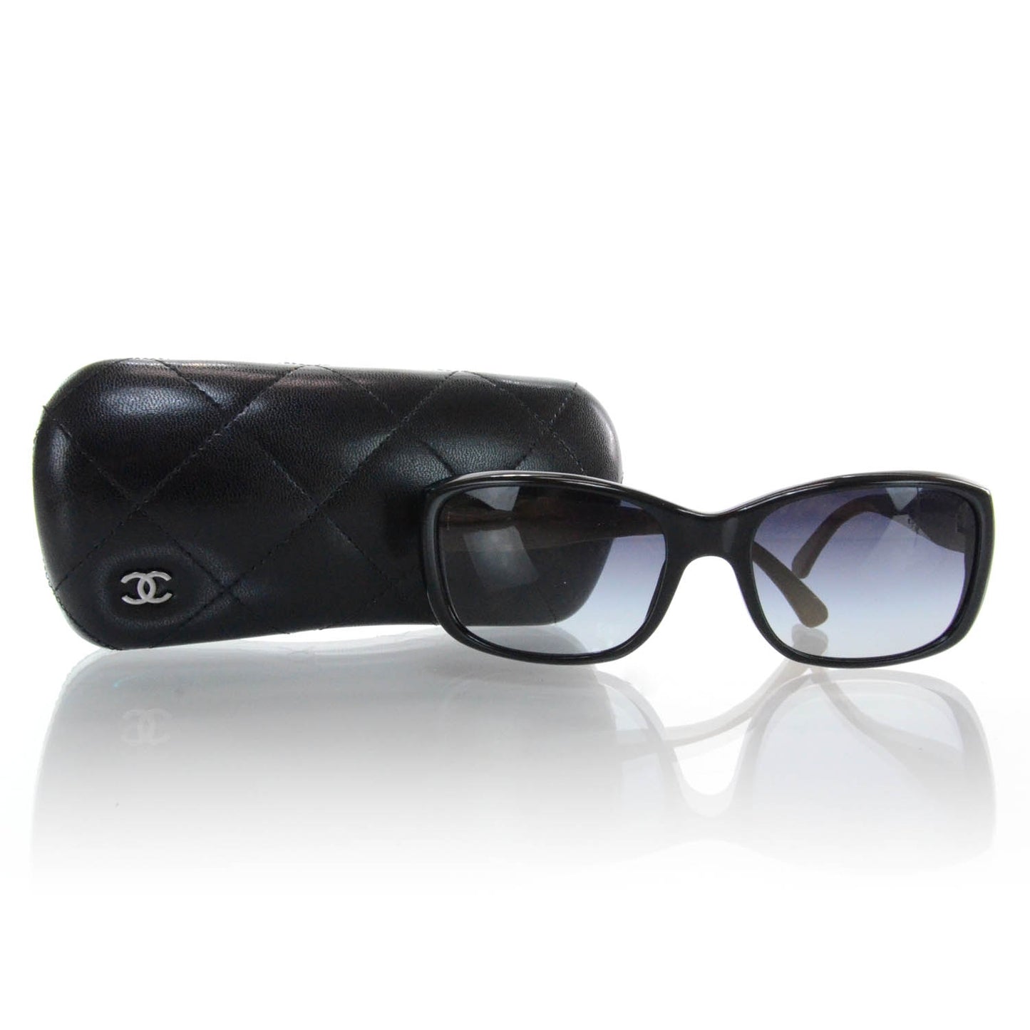 Leather Quilted CC Sunglasses Black Beige 5201 Q