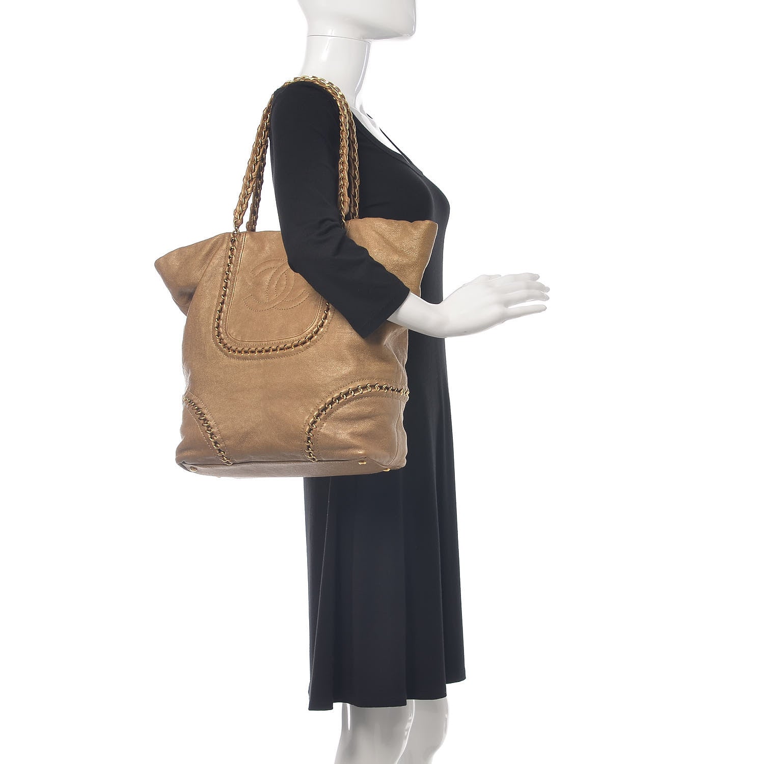 Chanel Metallic Goatskin Ligne Tote Gold 2 of 18