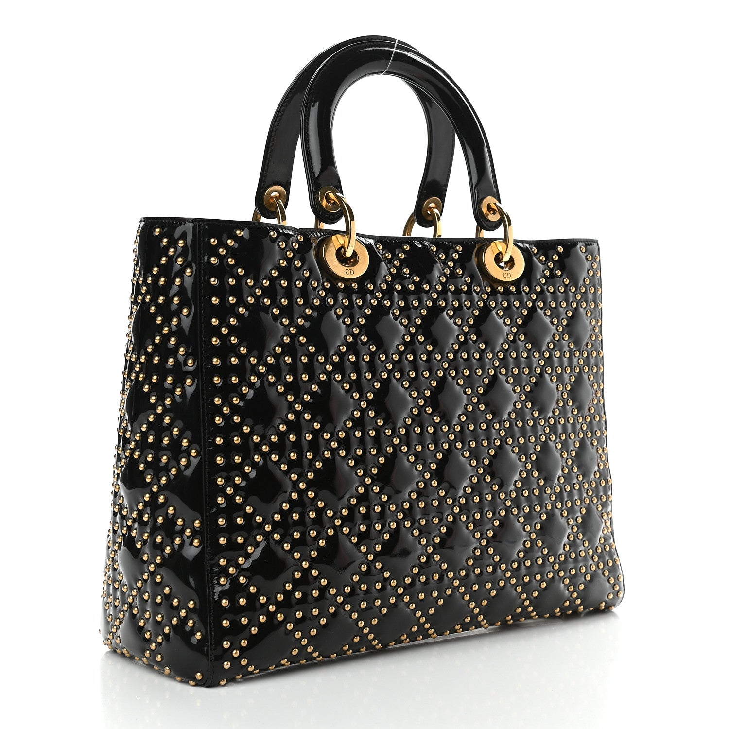 Christian Dior Patent Cannage Studded Large Lady Dior Black 3 of 10
