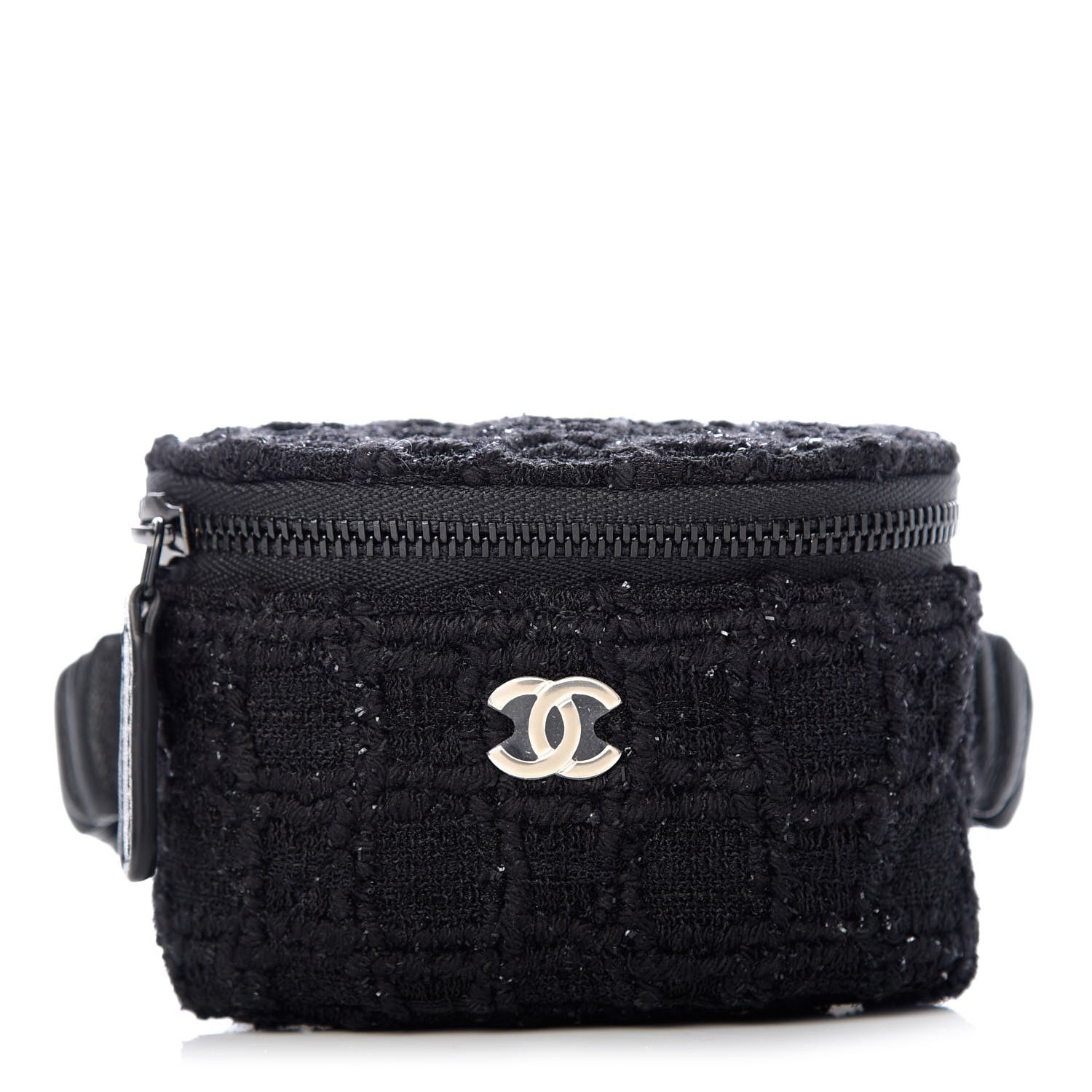 Chanel Tweed Lambskin Quilted Arm Coin Purse Black 1 of 8