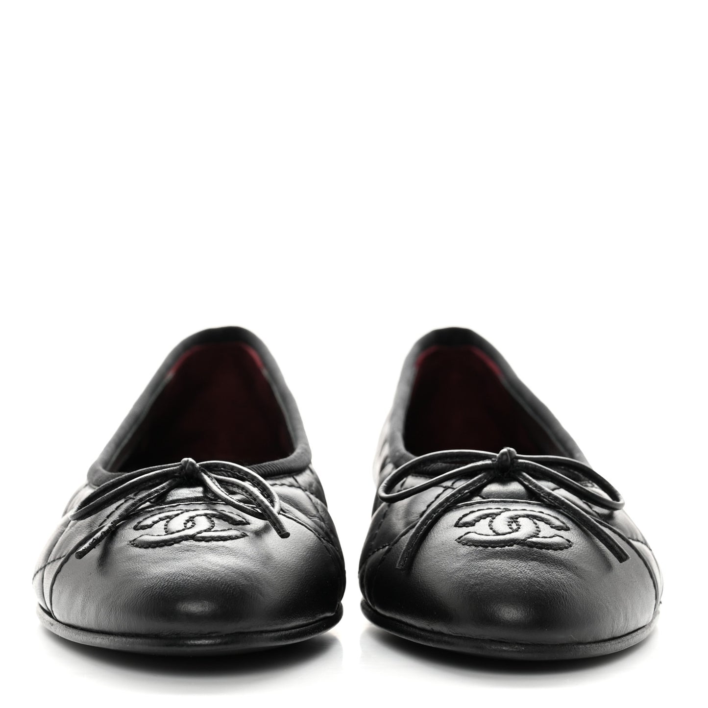 Aged Calfskin Quilted CC Cap Toe Ballerina Flats 36 Black