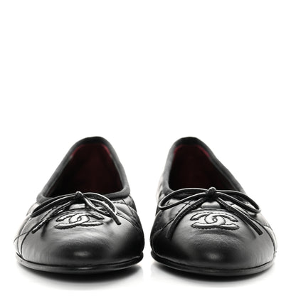 Chanel Aged Calfskin Quilted CC Cap Toe Ballerina Flats 36 Black 2 of 8