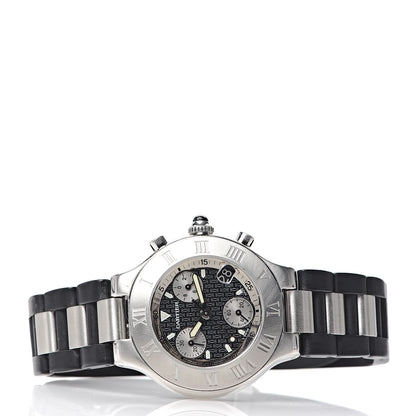 Cartier Stainless Steel Rubber 38mm Must 21 Chronoscaph Quartz Watch Black 3 of 6
